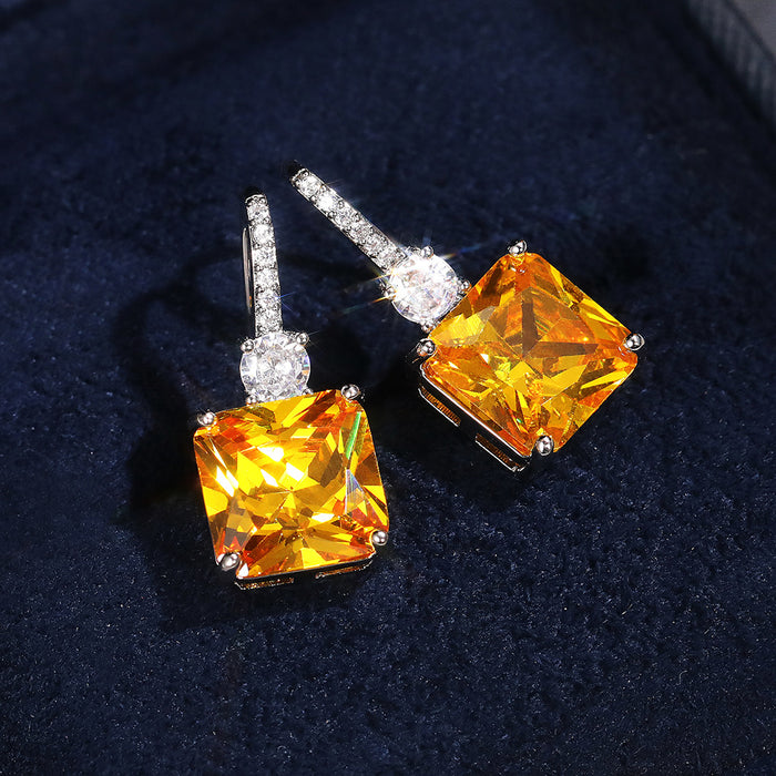 Wholesale Yellow Diamond Zircon Copper Earrings MOQ≥2 JDC-ES-CaoS031