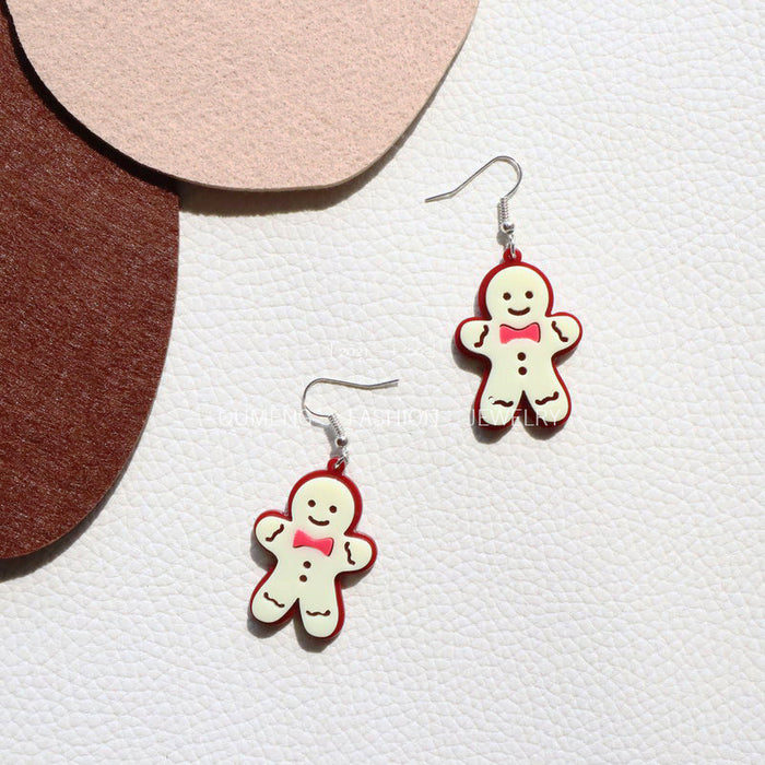 Wholesale Earrings Acrylic Shrink Cute Gingerbread Man MOQ≥2 JDC-ES-MoShu044