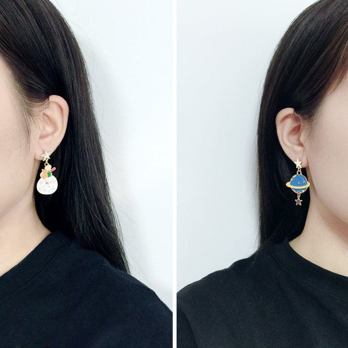 Wholesale Earrings Alloy Ceramic Cartoon Star Asymmetrical Earrings MOQ≥10 JDC-ES-Lxx004