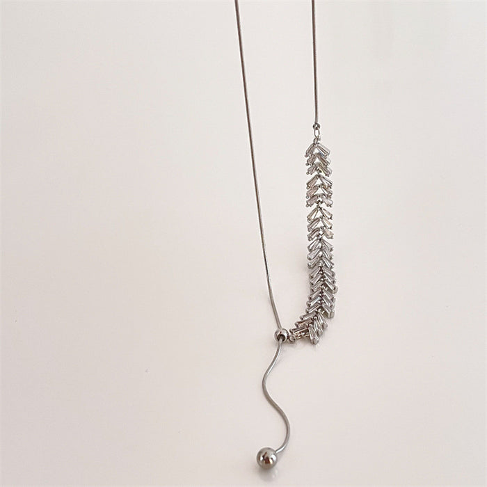 Wholesale Necklace Silver Wheat Ear Zircon Adjustable Clavicle Chain JDC-NE-PiaoT003