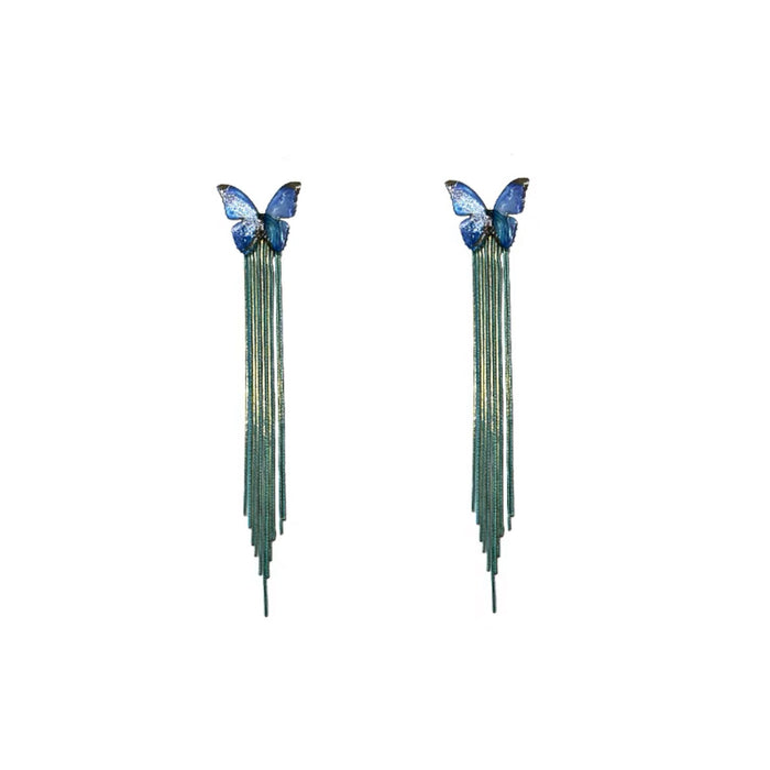 Wholesale Dazzling Color Spray Paint Butterfly Chain Tassel Silver Stud Earrings JDC-ES-qiant002