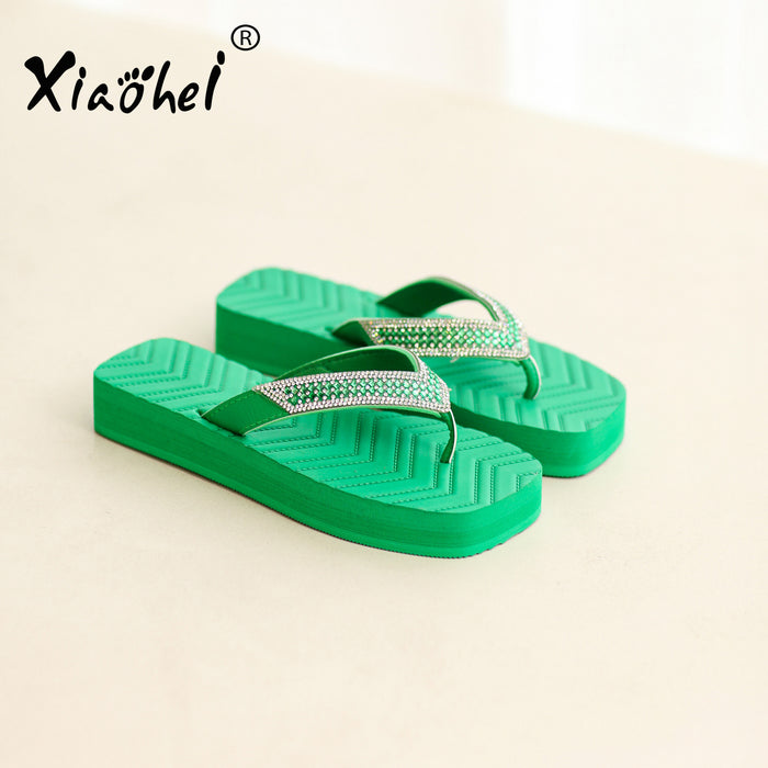 Wholesale sandals and slippers summer new square head flip flops JDS-SD-JinZ001