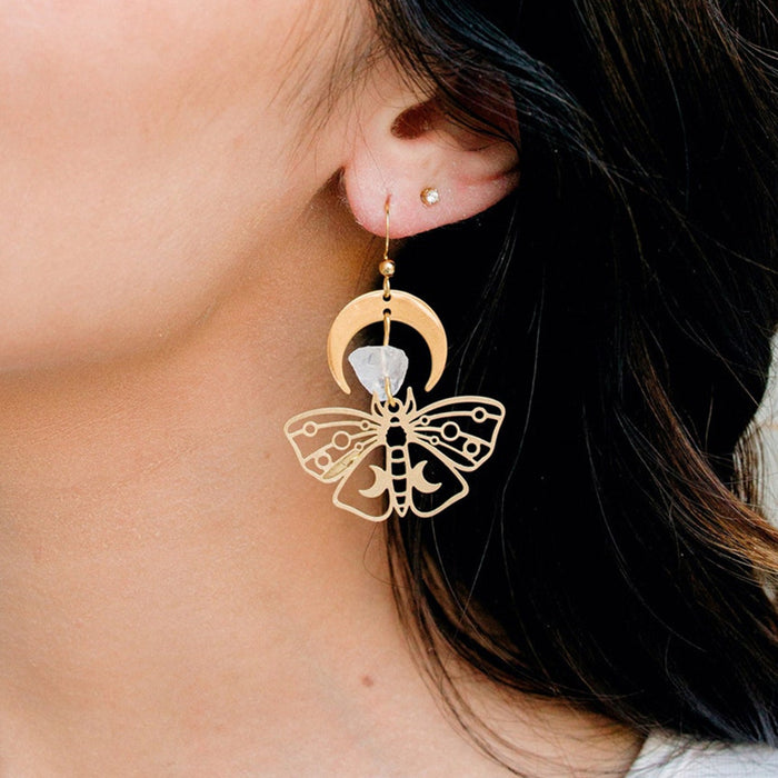 Wholesale Earrings Metal Moth Moon Jewel Pendant MOQ≥2 JDC-ES-TingYue005
