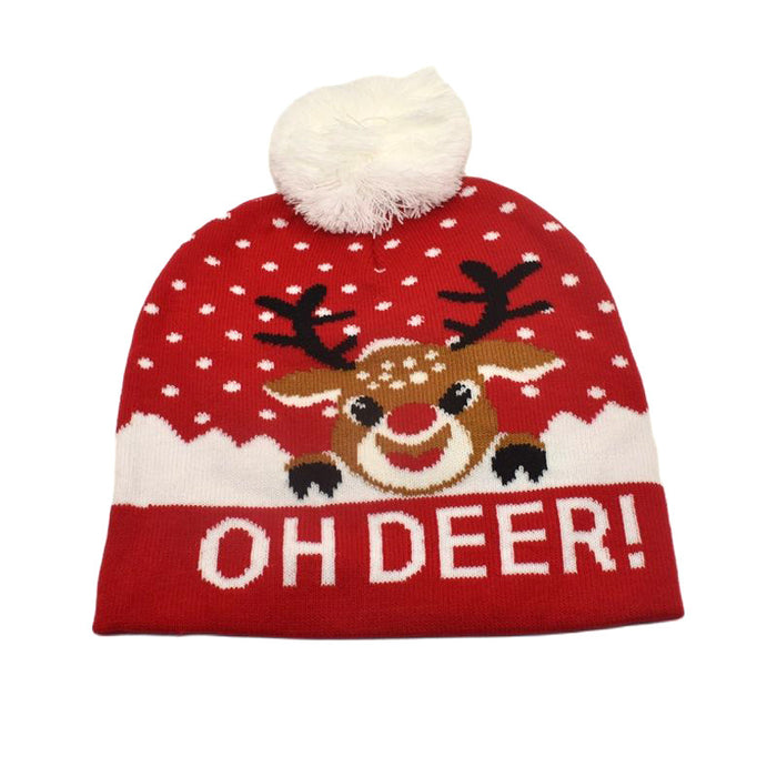 Wholesale Hat Acrylic Fiber Warm Christmas Elk Knitted Hat Fur Ball MOQ≥2 JDC-FH-ShunMa025