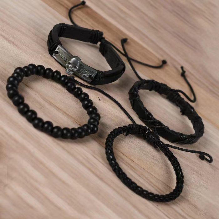 Wholesale Four Piece Card Braided Bracelet Leather Bracelet Multilayer Set MOQ≥3 JDC-BT-BaB010
