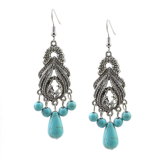 Wholesale Nepalese Tibetan Ornament Classical Miao Silver Turquoise Earrings MOQ≥2 JDC-ES-Ylh001