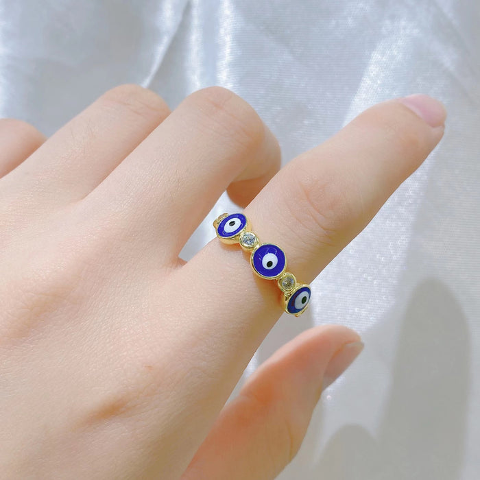Wholesale Ring Copper Zircon Devil's Eye Oil Color Adjustable MOQ≥2 JDC-RS-ShangY002