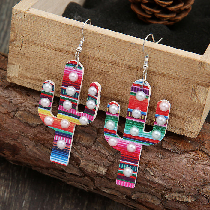 Wholesale Creative Colorful Cactus Small Pearl Earrings MOQ≥2 JDC-ES-Miaos008