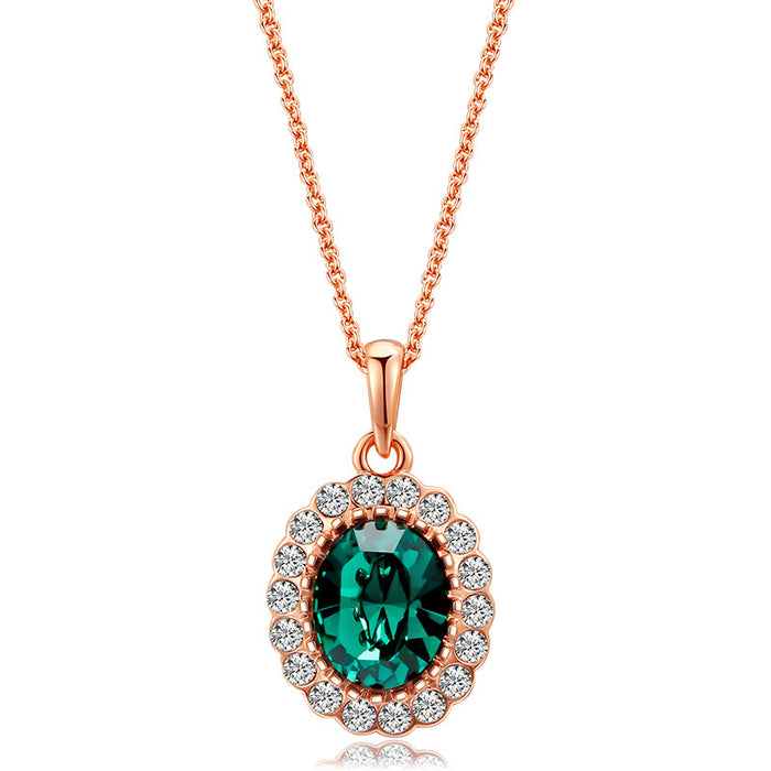 Wholesale Rhinestone Emerald Gemstone Pendant Necklace Earring Set JDC-ES-JYS010