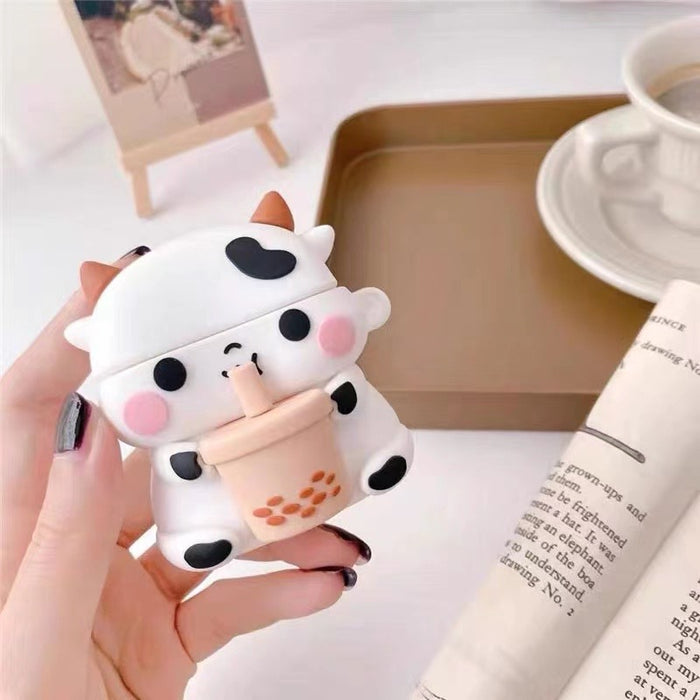 Wholesale Headphone Case Silicone Cute Milk Tea Cow Protective Cover JDC-EPC-YQB004