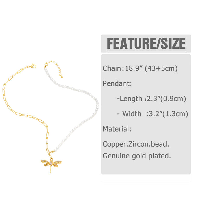 Wholesale Necklaces Patchwork Pearl Dragonfly Pendant JDC-NE-PREMAS017