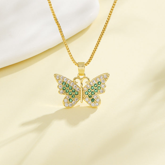 Wholesale Gold Insect Necklace Brass Micro Set Zircon Classic Butterfly Pendant JDC-NE-DRY002