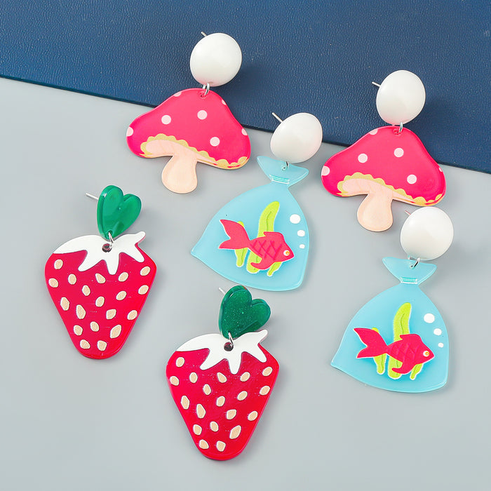 Wholesale plastic small fresh geometric resin strawberry mushroom earrings MOQ≥2 JDC-ES-jiul007