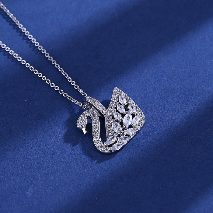 Wholesale elegant temperament swan necklace women's fashion all-match full of diamonds JDC-NE-BLX060