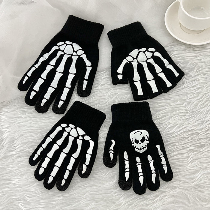 Wholesale Gloves Acrylic Halloween Black Glow in the Dark Skull Bone Claws JDC-GS-YWHY001