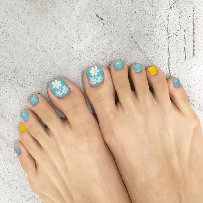 Wholesale blue wrinkled chrysanthemum toenail patch wearable 24pcs box JDC-NS-QiH014