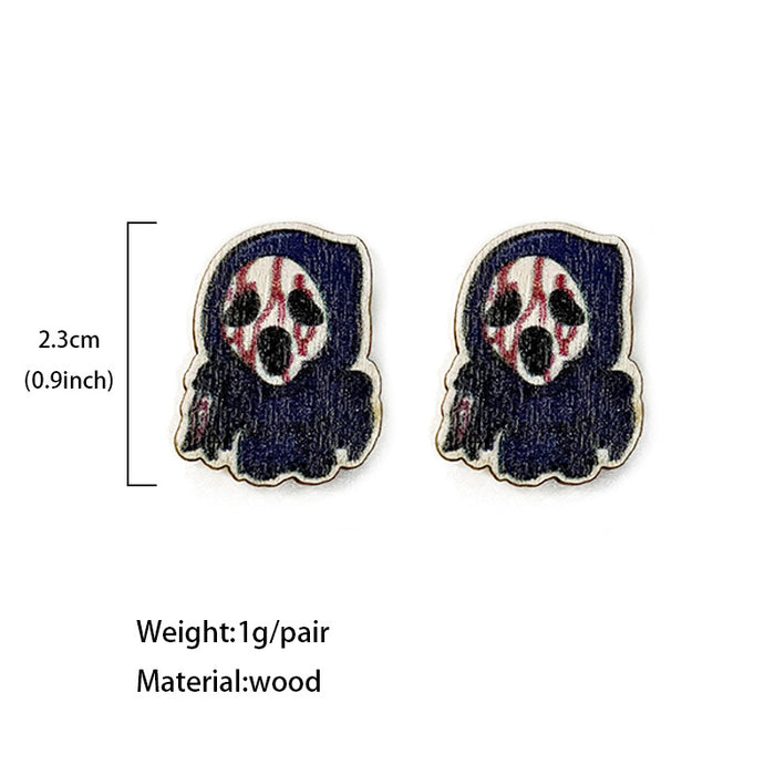 Wholesale Earring Wood Halloween Scary Print Earrings 2 pairs JDC-ES-Qunyi006