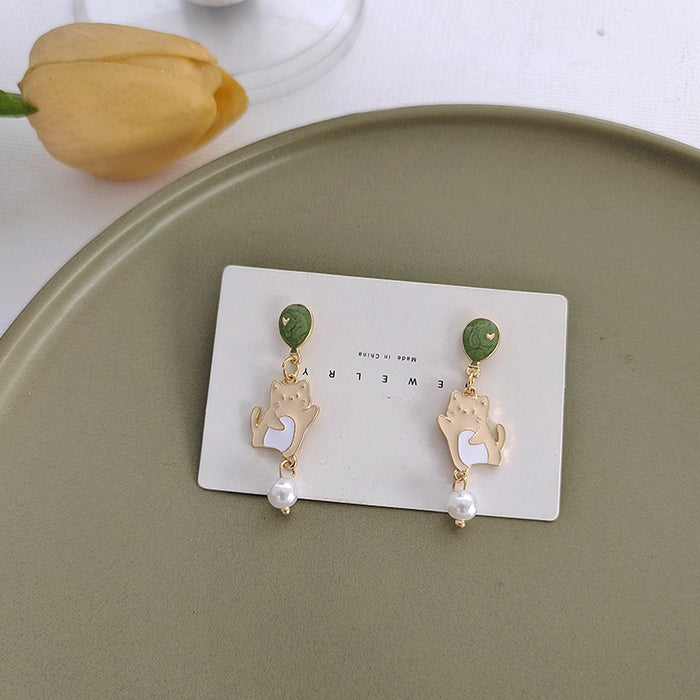 Wholesale Earrings Alloy Cartoon Kitten Oil Pearls JDC-ES-BLD001