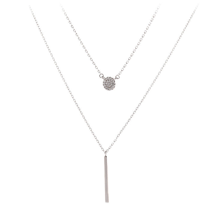 Wholesale Necklaces alloy square strip flash diamond circular geometric double layer JDC-NE-ZhongY005