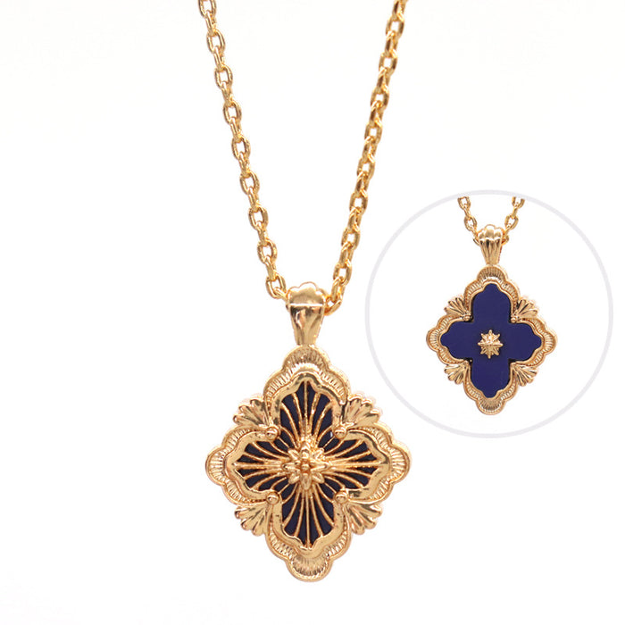 Wholesale Necklaces Copper Italian Brushed Craft Blue Enamel Clover (F) JDC-NE-YLF001