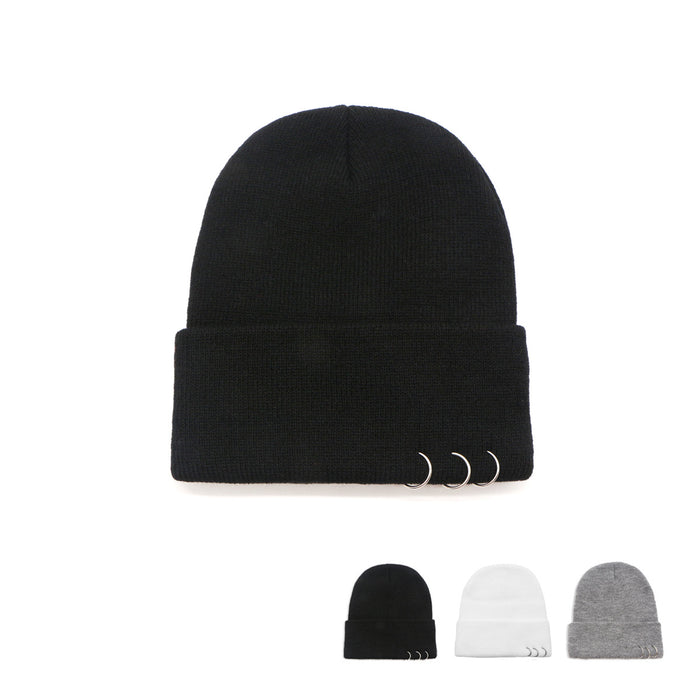 Wholesale Hat Acrylic Winter Outdoor Three Metal Eco Friendly Warm Knit Hat MOQ≥2 JDC-FH-TangQ008