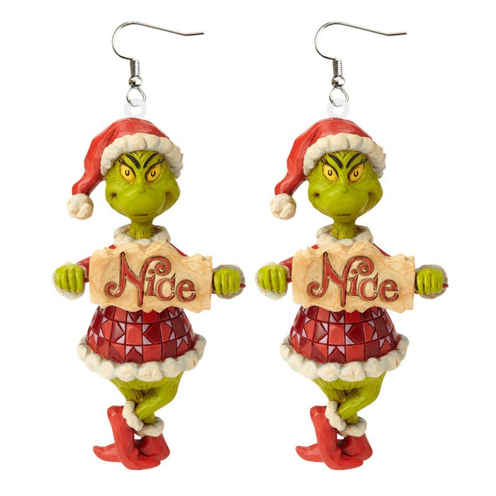 Wholesale Earrings Acrylic Christmas Green Cartoon MOQ≥2 JDC-ES-ChY001