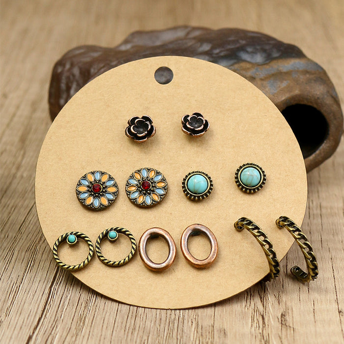Wholesale Earrings Alloy Turquoise Vintage Stud Earrings Set JDC-ES-Yuhong019