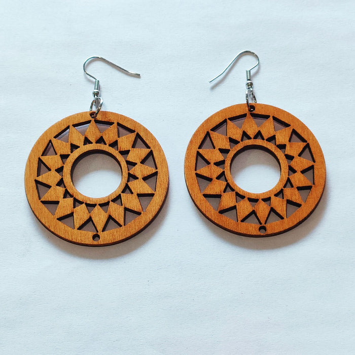 Wholesale Exaggerated African Pattern Geometric Round Wooden Earrings JDC-ES-AnX018