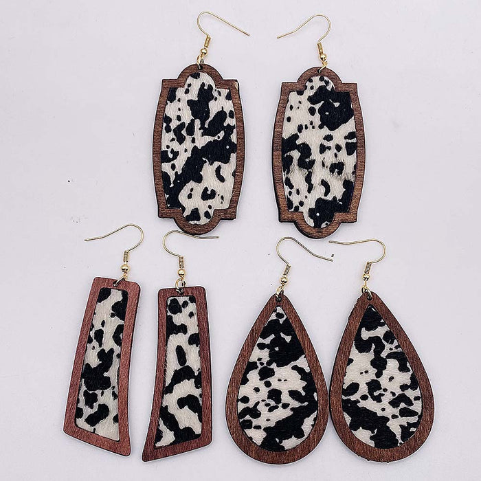 Wholesale Earrings Wooden Boho Cow Pattern Water Drops JDC-ES-Chengy030