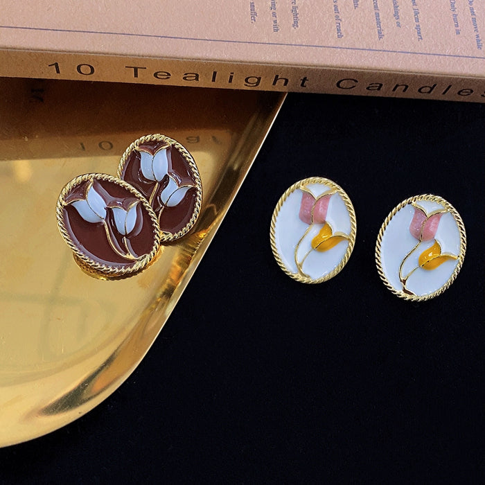 Wholesale Elegant Enamel Glaze Tulip Flower Stud Earrings JDC-ES-shuangx002