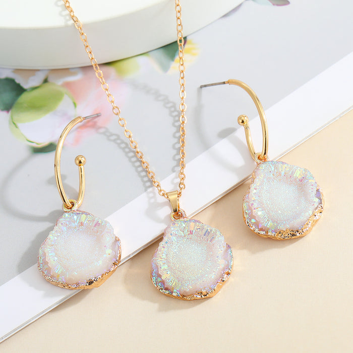 Wholesale Imitation Natural Stone Resin Necklace Earrings Set MOQ≥3 JDC-ES-JueJ007