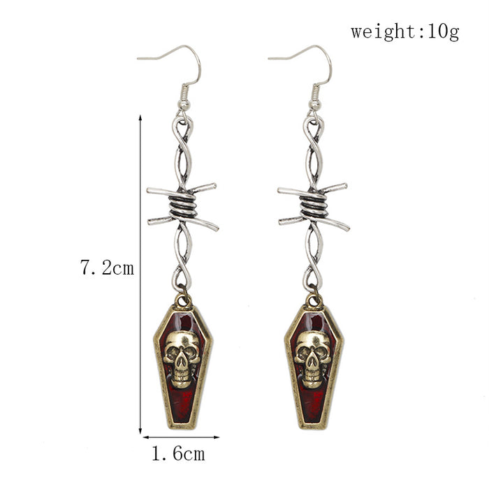 Wholesale Earrings Alloy Wire Skull Red Drop Oil JDC-ES-Dsheng012