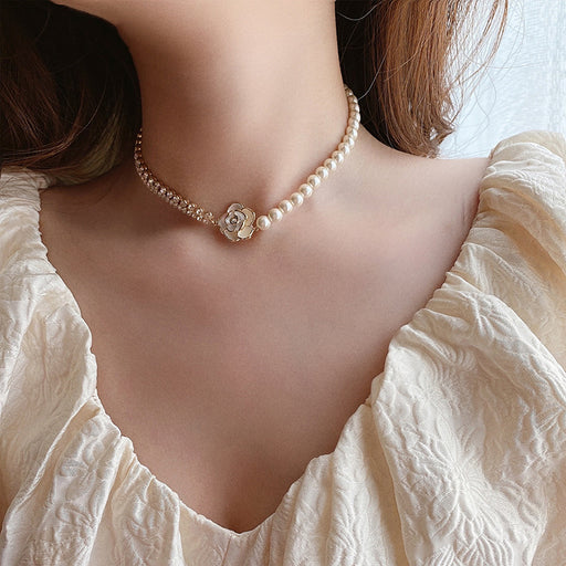 Jewelry WholesaleWholesale pearl splicing camellia alloy necklace JDC-NE-BaoY001 Necklaces 宝钰 %variant_option1% %variant_option2% %variant_option3%  Factory Price JoyasDeChina Joyas De China