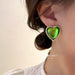 Jewelry WholesaleWholesale Silver Pin Vintage Green Love Heart Earrings JDC-ES-Fengm046 Earrings 丰美 %variant_option1% %variant_option2% %variant_option3%  Factory Price JoyasDeChina Joyas De China