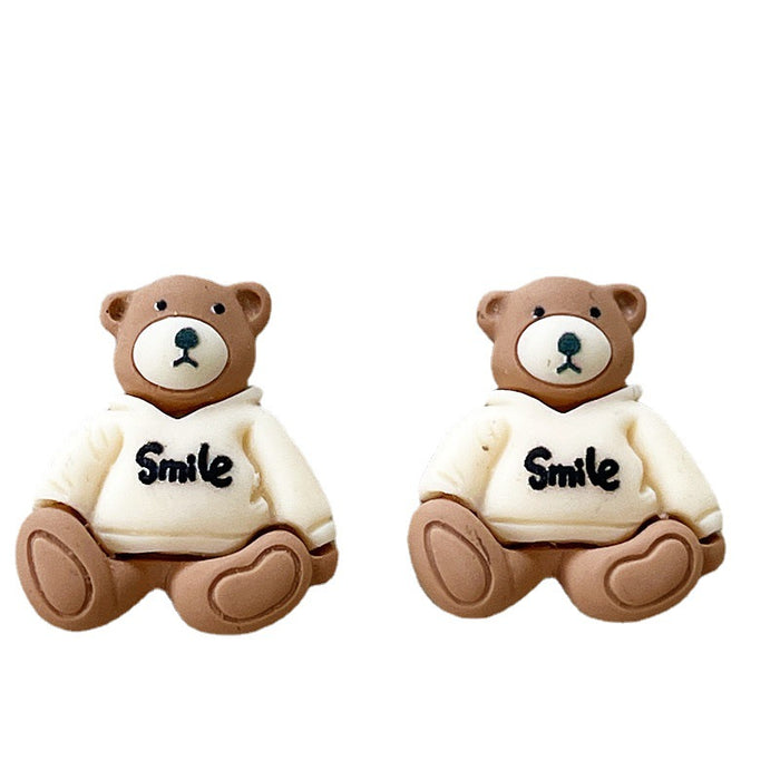 Wholesale Earrings Plastic Cute Bear Stud Earrings MOQ≥2 JDC-ES-Shier021