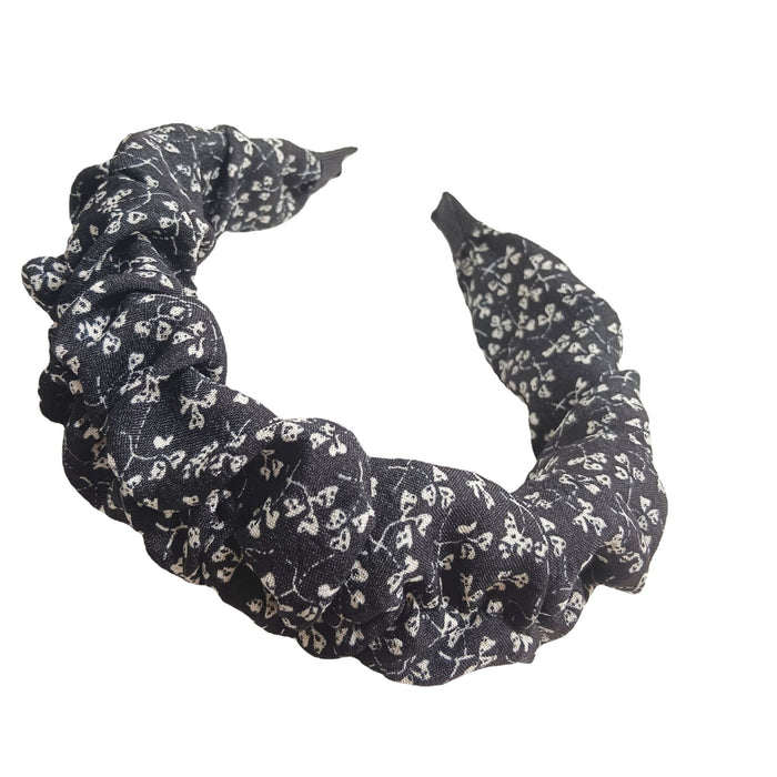 Wholesale Breathable Floral With Pearl Double Knotted Pleated Wide Headband JDC-HD-TangYun002
