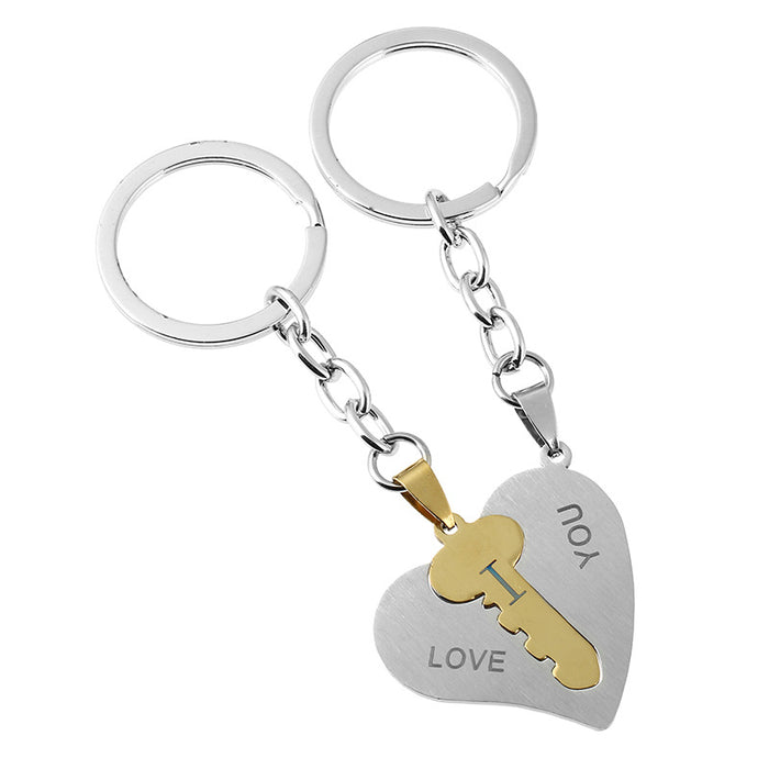 Wholesale Keychains For Backpacks Titanium Steel I Love You Couple Stainless Steel Heart Keychain MOQ2 JDC-KC-PK010