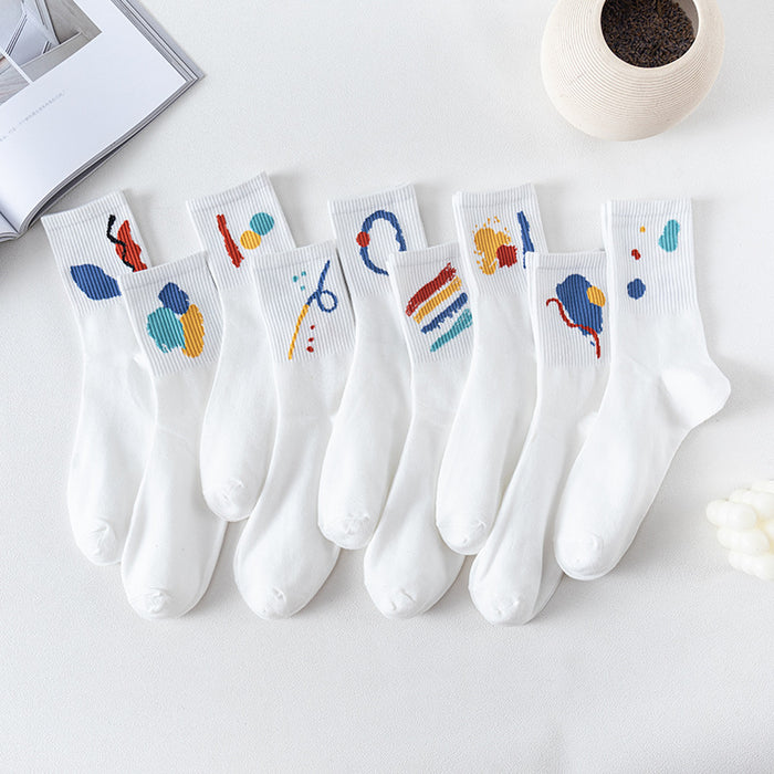 Wholesale Socks Cotton White Splattered Ink Graffiti Socks JDC-SK-JTing007