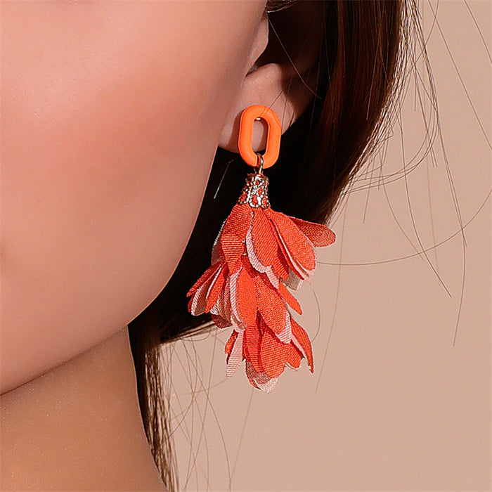 Wholesale Earrings Alloy Multi-layer Snow Yarn Flower Orange Earrings JDC-ES-GuTe035