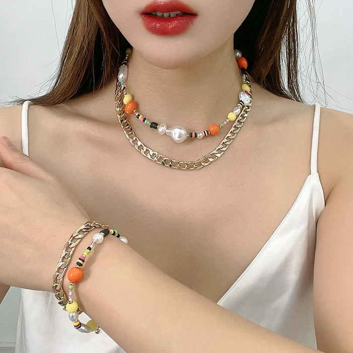 Wholesale Necklace Bead Stock Bar with Pearl Beads Necklace Bracelet Jewelry Set JDC-NE-Kenjie004