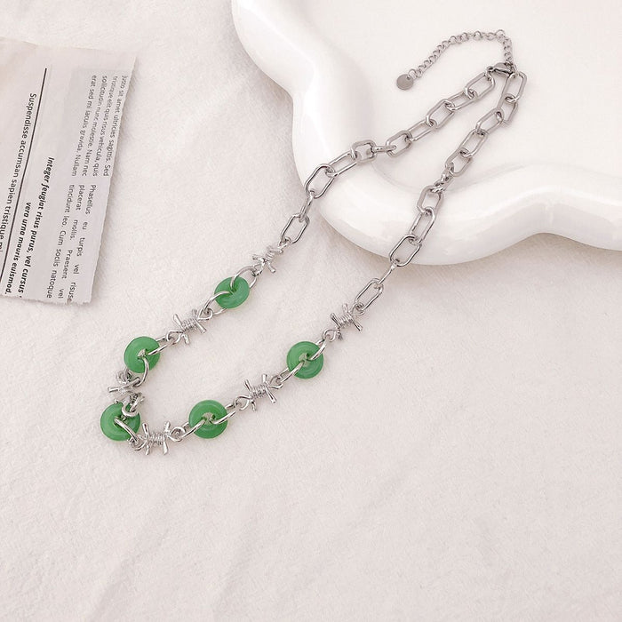 Wholesale necklace female ins niche design round jade tassel JDC-NE-NQ001