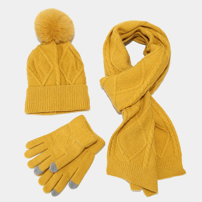 Wholesale Hat Acrylic Warm Outdoor Scarf Gloves 3 Piece Set JDC-FH-LvYi046