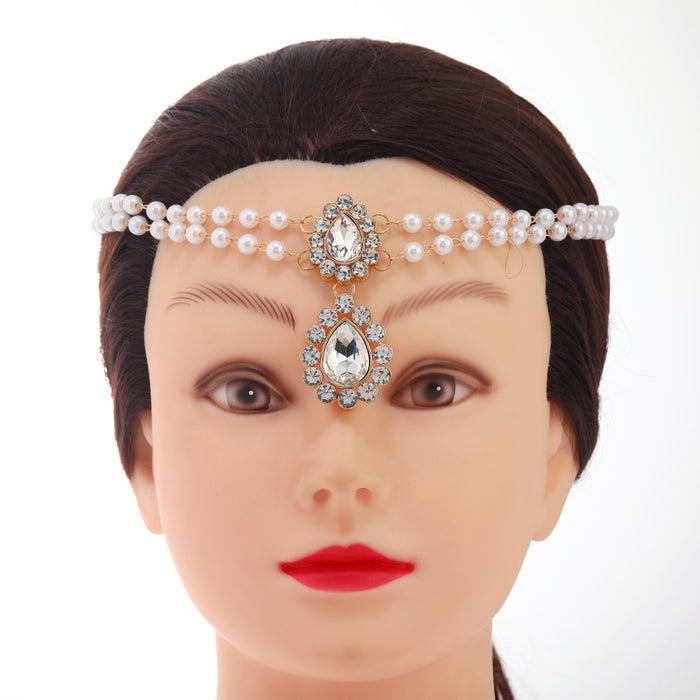 Wholesale Headband Alloy Rhinestone Vintage Bohemian Bridal Headgear Multi-layer Brow Pendant MOQ≥2 JDC-HD-ShiY002