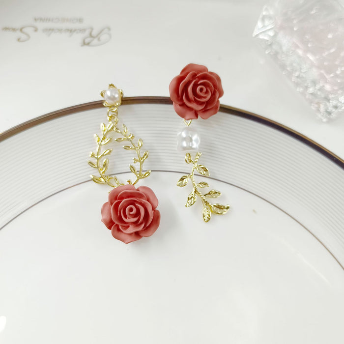 Boucles d'oreilles de fleur de rose perle de perle en vente en gros S925