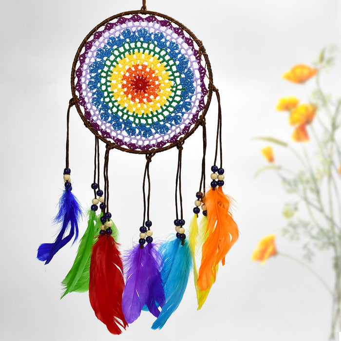 Wholesale Dream Catcher Feather Handmade Colorful Wind Chime Pendant MOQ≥2 JDC-DC-QuanX010