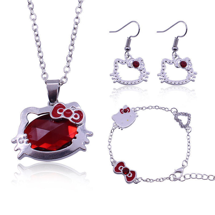 Wholesale Ruby Jewelry Set Necklace Bracelet Earrings Three Piece Set JDC-NE-TianG003