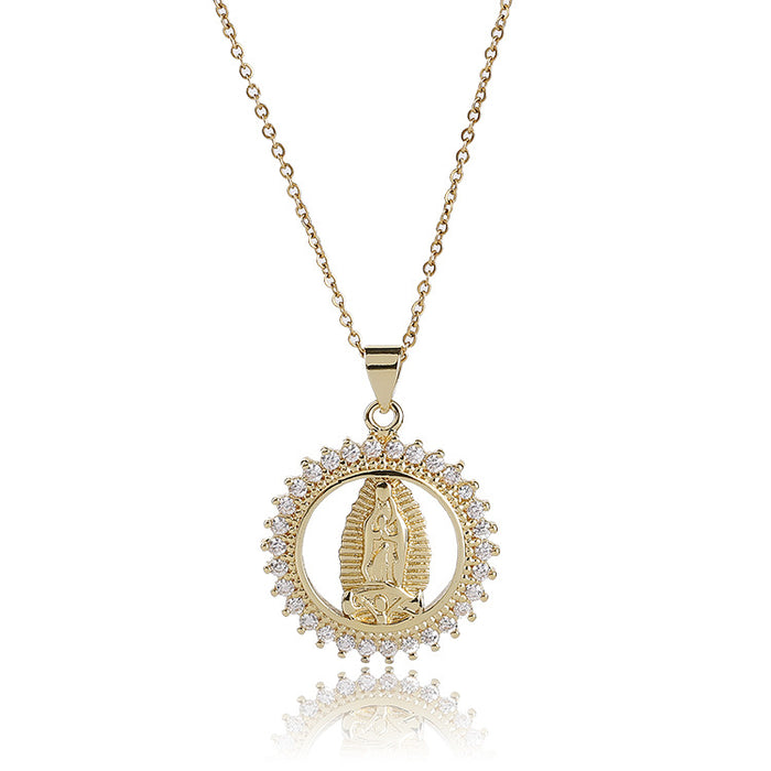 Wholesale Necklaces Copper Zircon Religion Virgin Mary MOQ≥2 JDC-NE-ShangY014