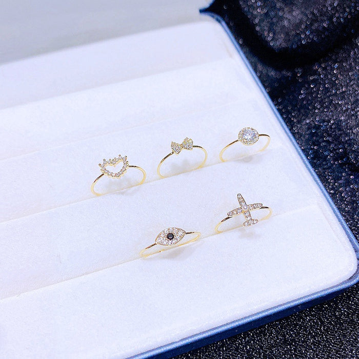 Wholesale copper zircon ring bow love eyes JDC-RS-MIGGA004