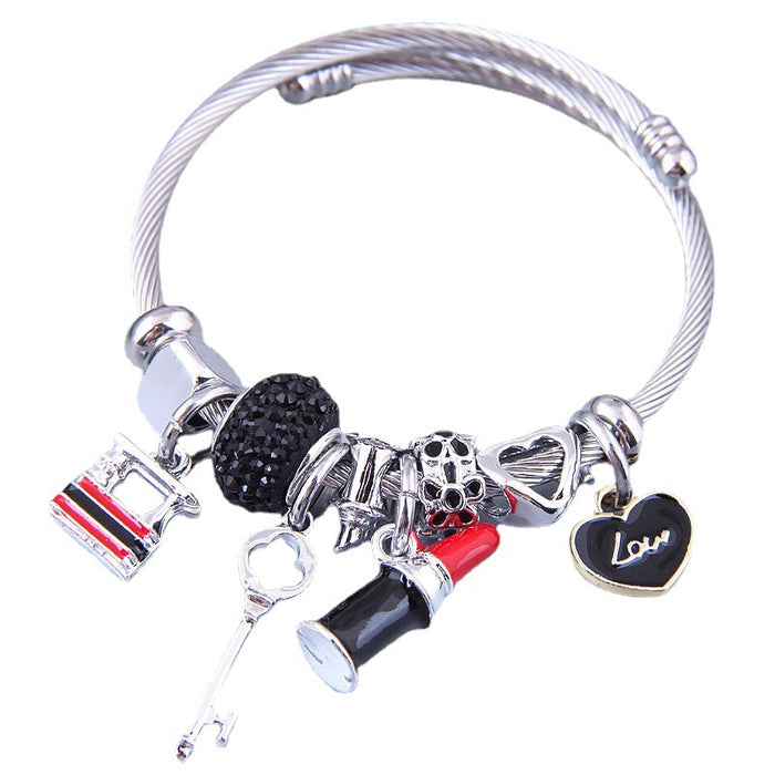 Wholesale Bracelet lipstick love crystal titanium steel wire JDC-BT-XinY015