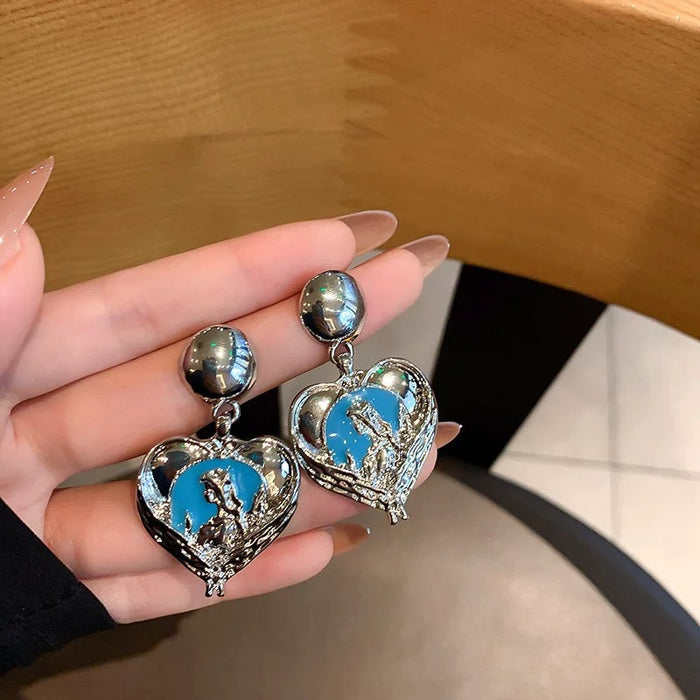 Wholesale silver needle blue series diamond pearl flower earrings JDC-ES-Fengm075